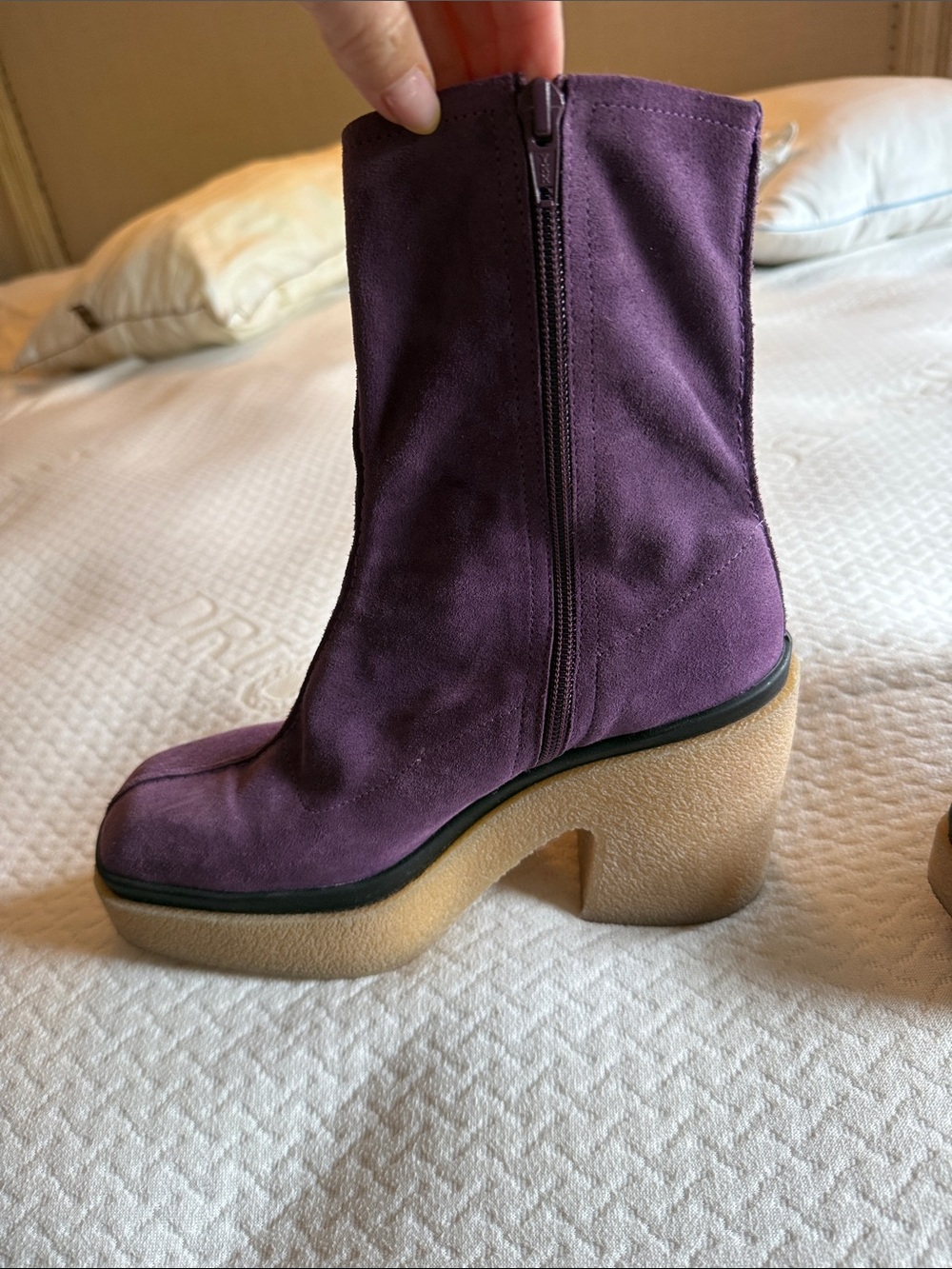 Free People Purple Suede Platform Ankle Boots